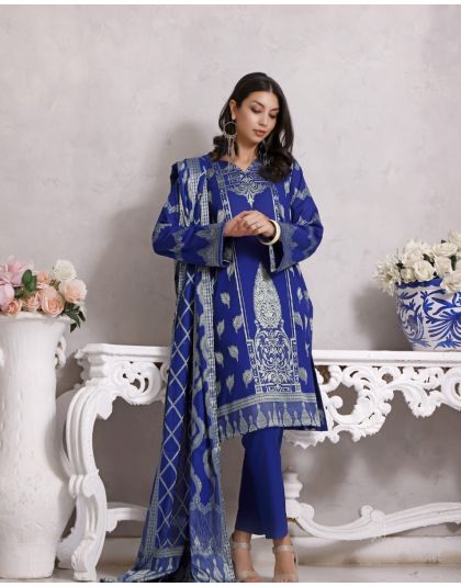 3-Piece Digital Print Work Cotton Lawn Salwar Suit - Blue10