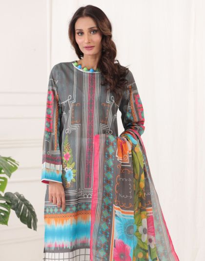 3-Piece Digital Print Work Cotton Lawn Salwar Suit - Blue5