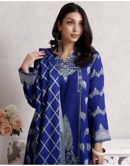 3-Piece Digital Print Work Cotton Lawn Salwar Suit - Blue5